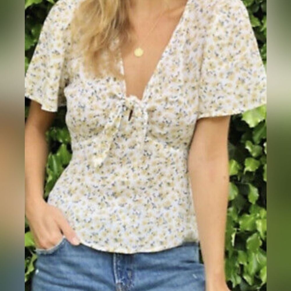 Abercrombie & fitch linen lemon blouse Babydoll size Small BOHO Cottagecore Y2k